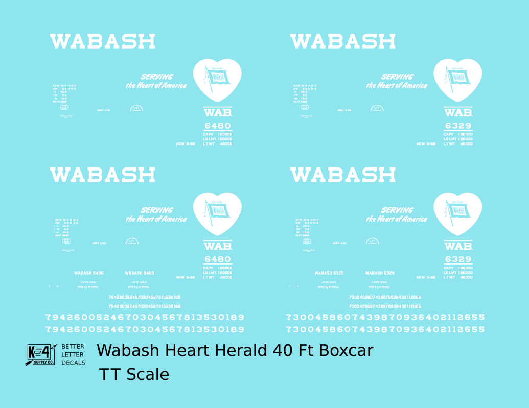 Wabash Railroad 40 Ft Boxcar White Heart Logo