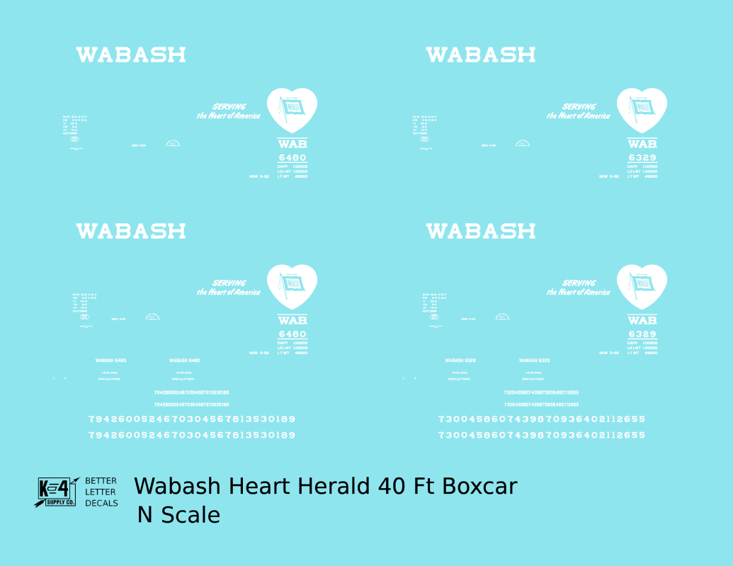 Wabash Railroad 40 Ft Boxcar White Heart Logo