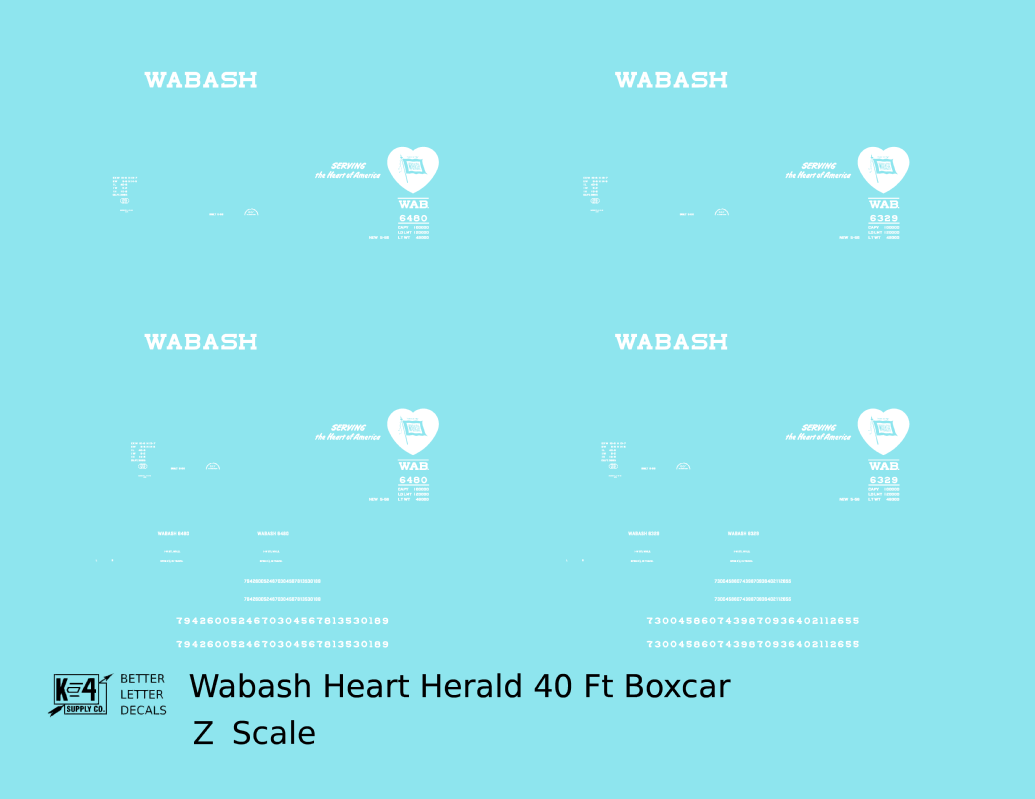 Wabash Railroad 40 Ft Boxcar White Heart Logo