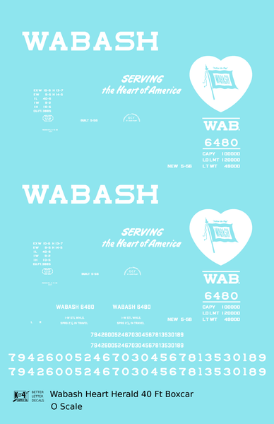 Wabash Railroad 40 Ft Boxcar White Heart Logo