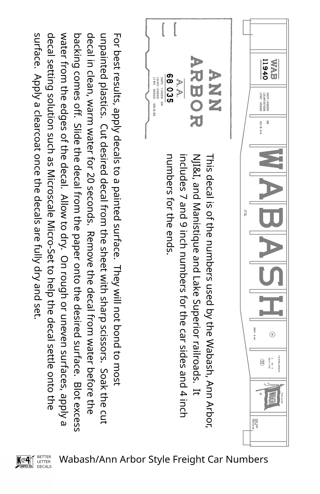 Wabash Style Numbers  White 9, 7 and 4 Inch Renumber