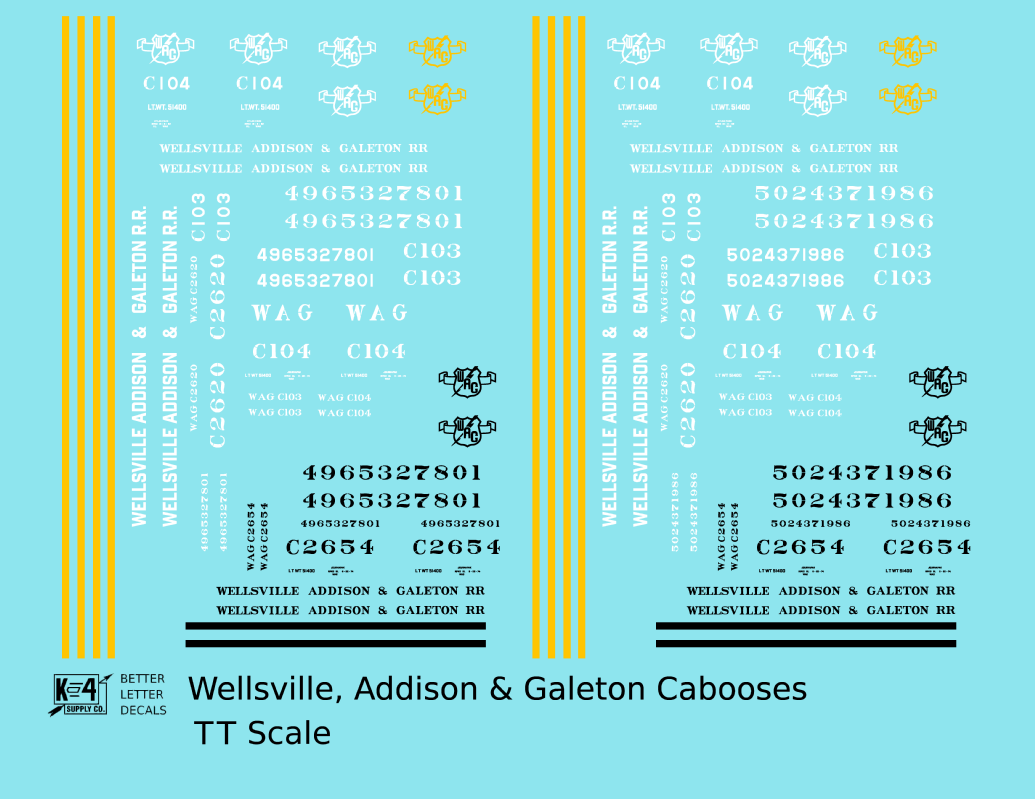 Wellsville, Addison and Galeton Caboose White, Black and Yellow
