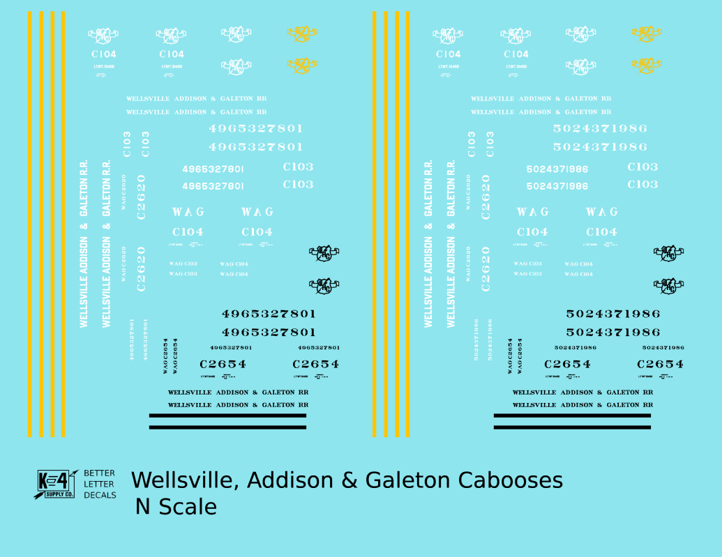 Wellsville, Addison and Galeton Caboose White, Black and Yellow
