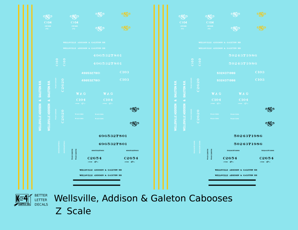 Wellsville, Addison and Galeton Caboose White, Black and Yellow