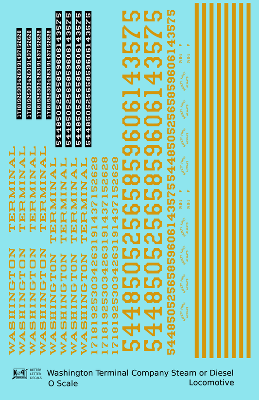 Washington Terminal Co. Steam Or Diesel Locomotive Dulux Gold  - Decal Sheet