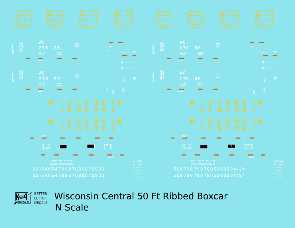 Wisconsin Central 50 Ft Ribbed Boxcar Yellow