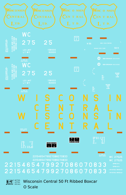 Wisconsin Central 50 Ft Ribbed Boxcar Yellow