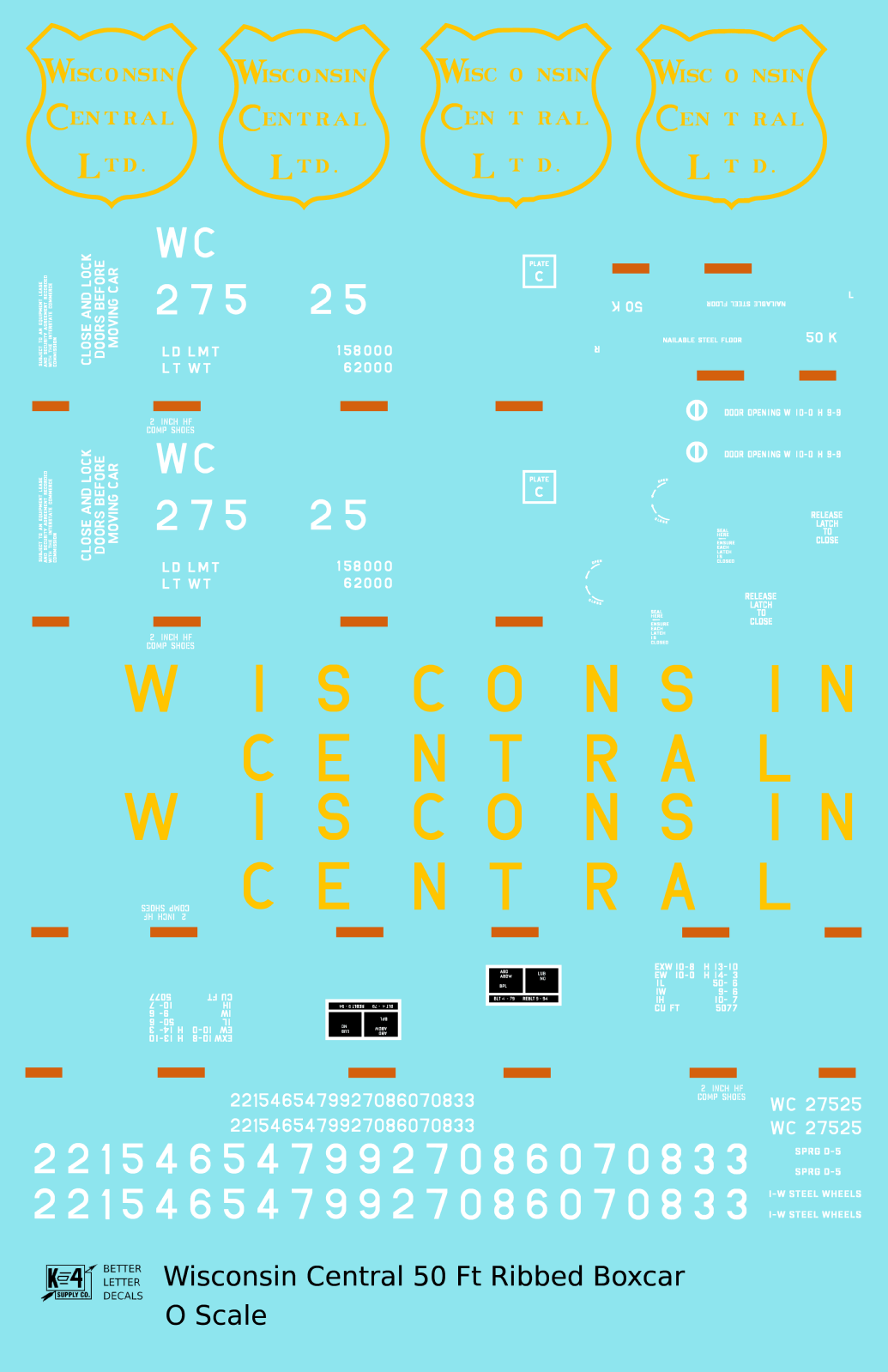 Wisconsin Central 50 Ft Ribbed Boxcar Yellow