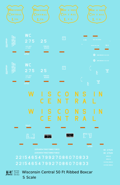 Wisconsin Central 50 Ft Ribbed Boxcar Yellow