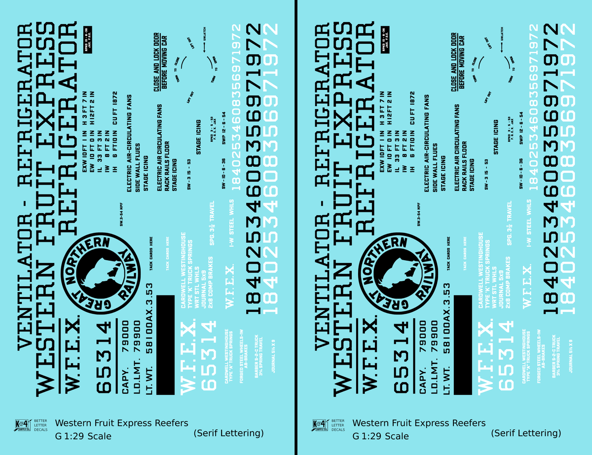 Great Northern Western Fruit Express WFEX Reefer Black Serif