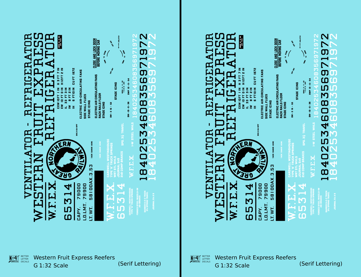 Great Northern Western Fruit Express WFEX Reefer Black Serif