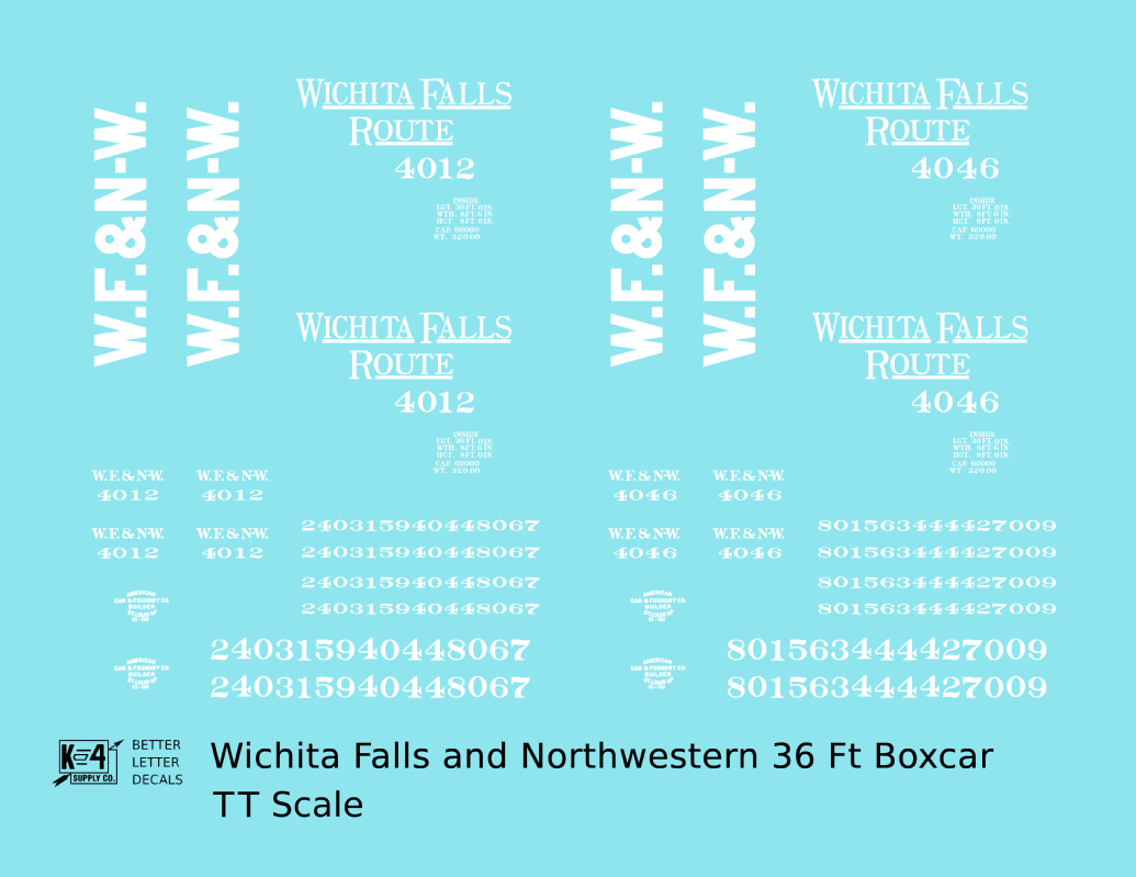Wichita Falls & Northwestern 36 Ft Boxcar White Wichita Falls Route