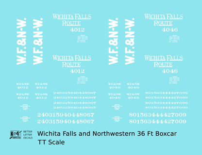Wichita Falls & Northwestern 36 Ft Boxcar White Wichita Falls Route