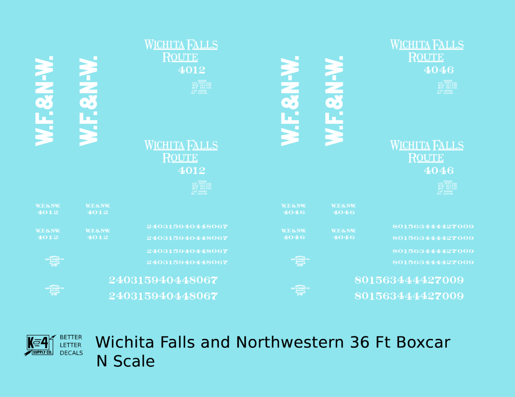 Wichita Falls & Northwestern 36 Ft Boxcar White Wichita Falls Route