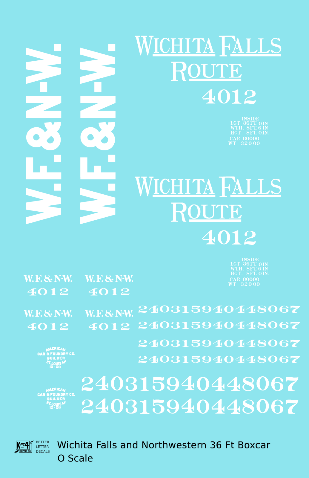 Wichita Falls & Northwestern 36 Ft Boxcar White Wichita Falls Route