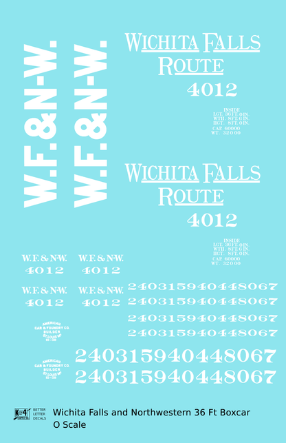 Wichita Falls & Northwestern 36 Ft Boxcar White Wichita Falls Route
