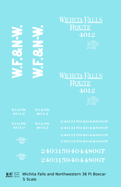 Wichita Falls & Northwestern 36 Ft Boxcar White Wichita Falls Route