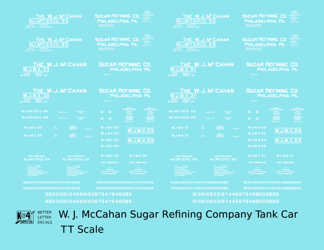W.J. McCahan Sugar Tank Car White Philadelphia