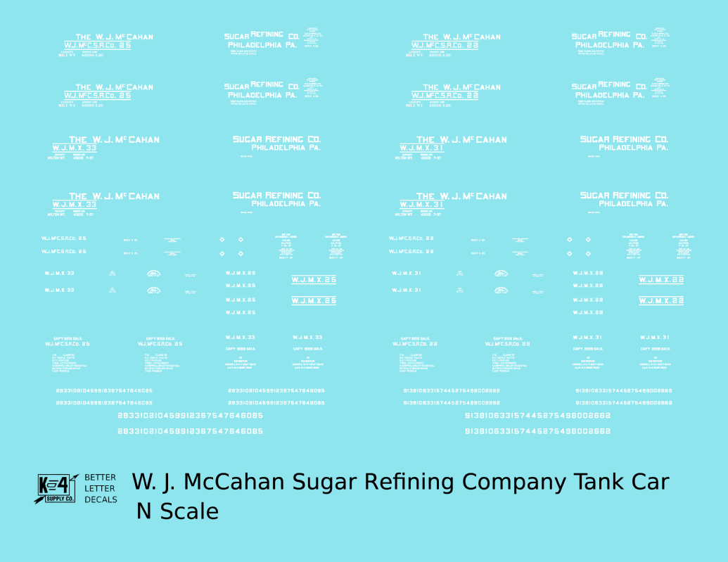 W.J. McCahan Sugar Tank Car White Philadelphia
