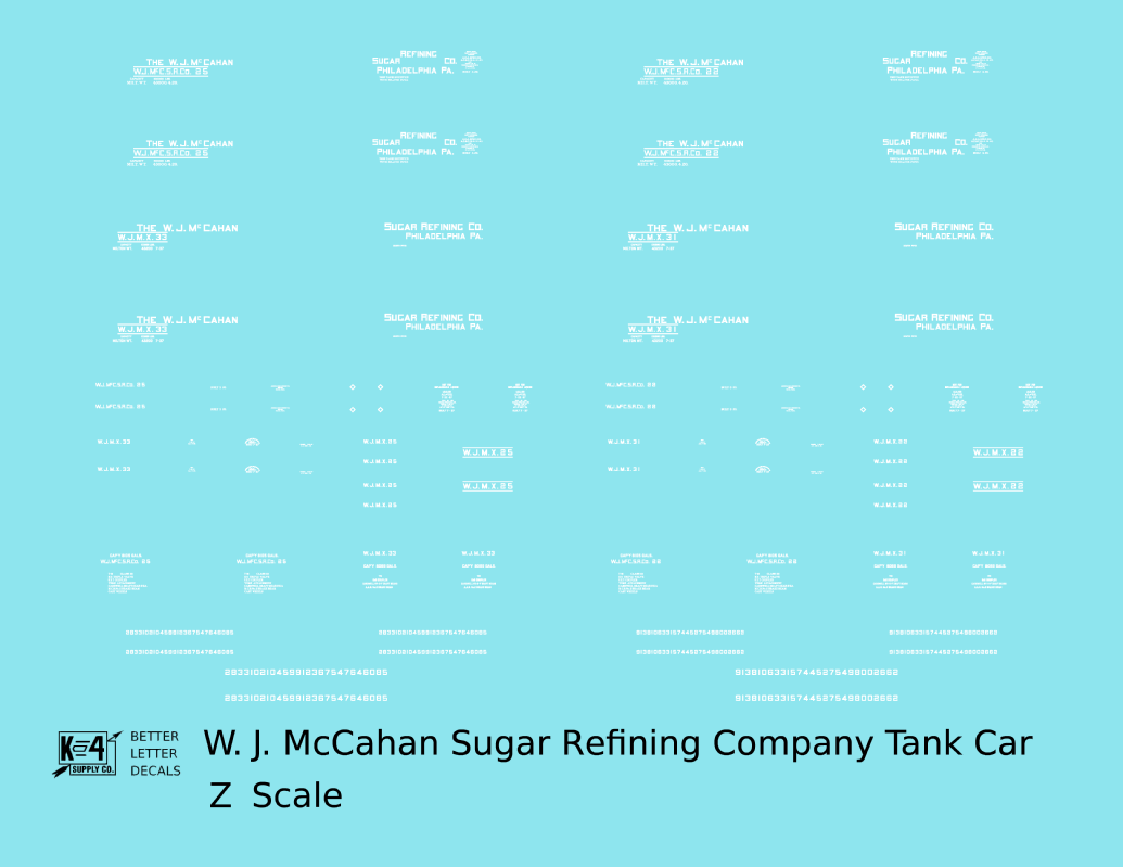 W.J. McCahan Sugar Tank Car White Philadelphia
