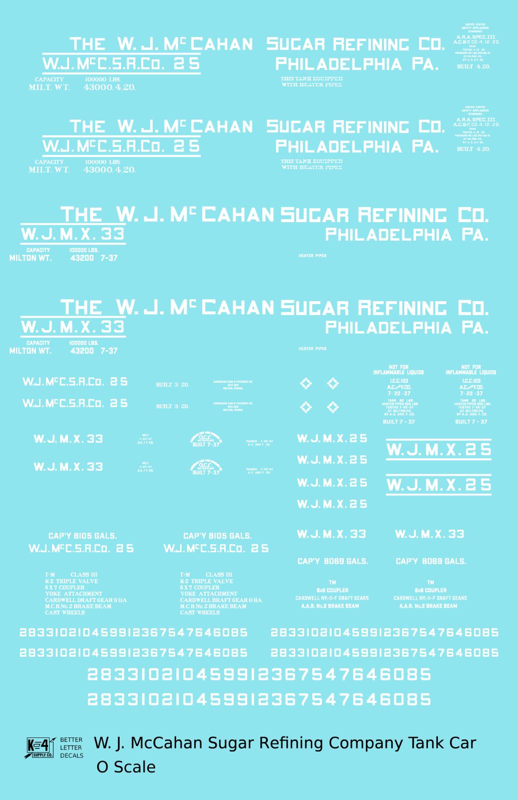W.J. McCahan Sugar Tank Car White Philadelphia