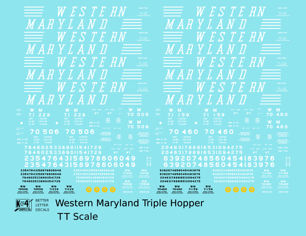 Western Maryland Triple Hopper White Speed Letter