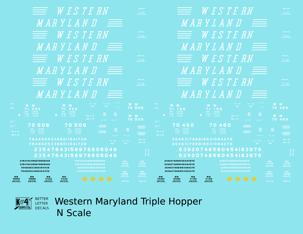 Western Maryland Triple Hopper White Speed Letter