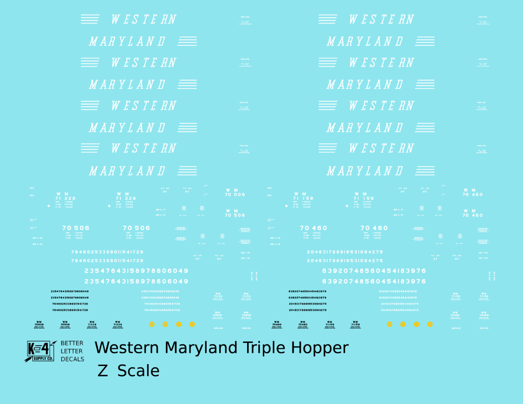 Western Maryland Triple Hopper White Speed Letter