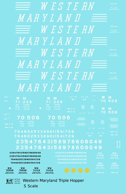 Western Maryland Triple Hopper White Speed Letter