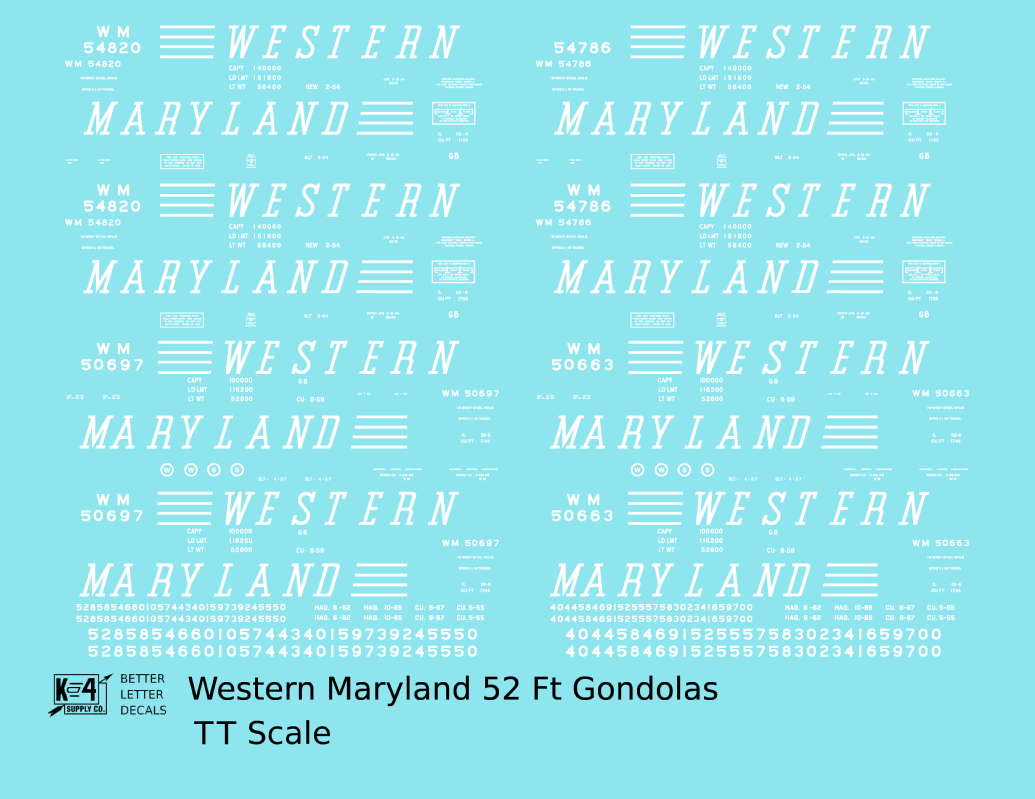 Western Maryland 52 Ft Gondola White Speed Letter