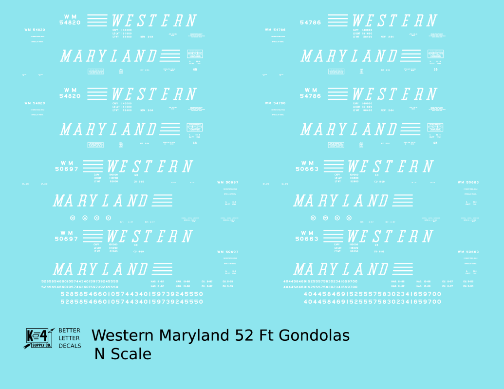 Western Maryland 52 Ft Gondola White Speed Letter