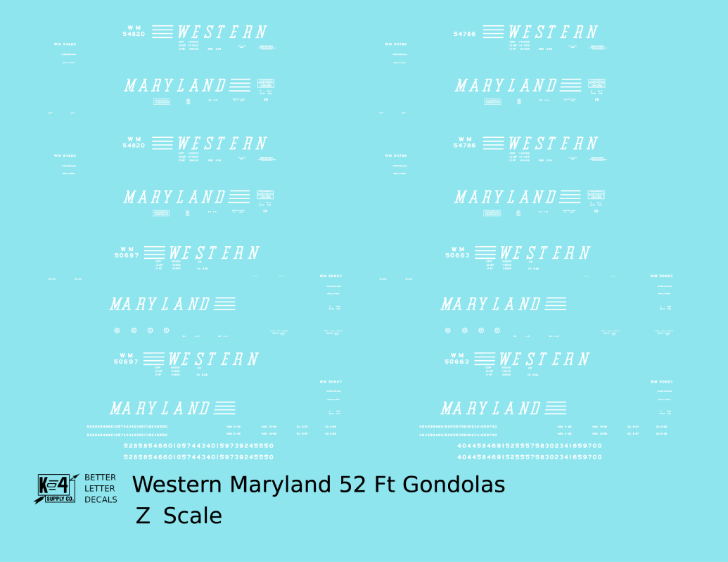 Western Maryland 52 Ft Gondola White Speed Letter