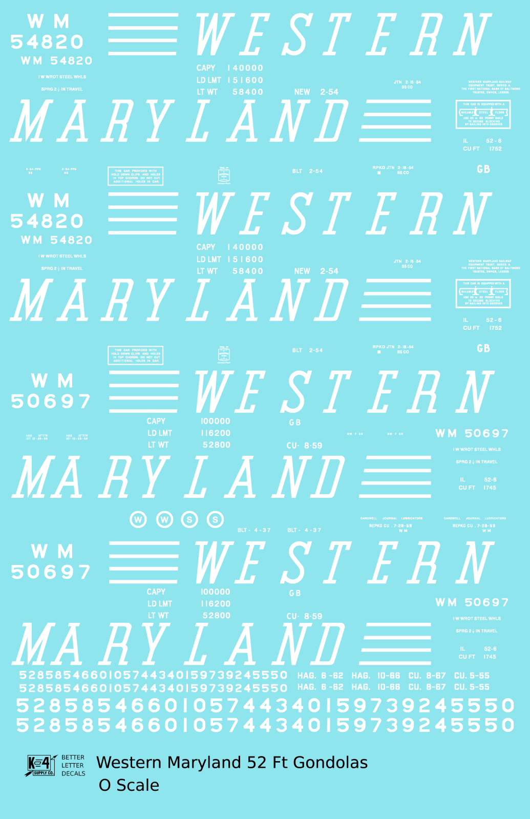 Western Maryland 52 Ft Gondola White Speed Letter
