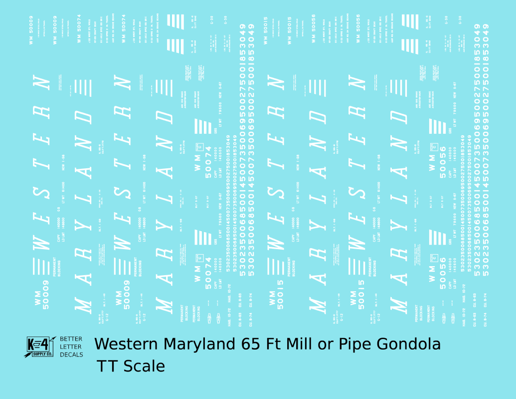 Western Maryland 65 Ft Gondola White Speed Letter