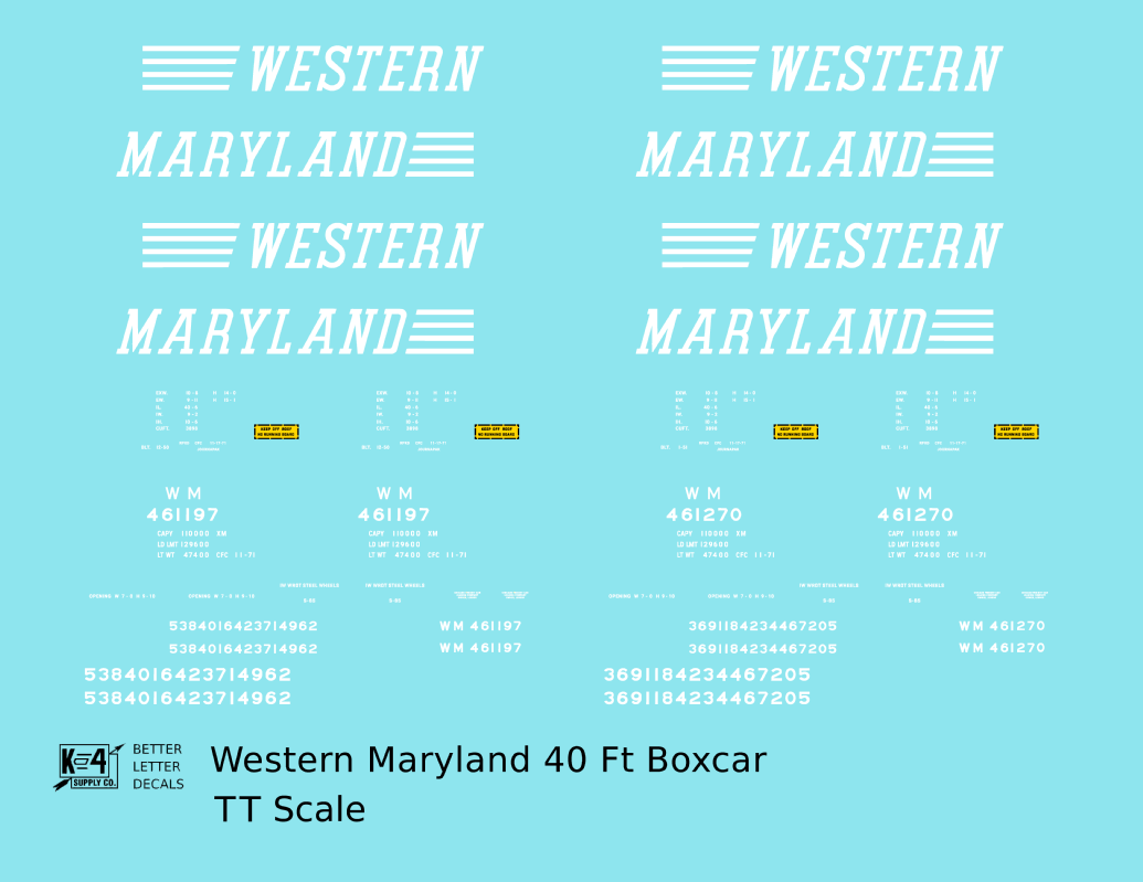 Western Maryland 40 Ft Boxcar White Speed Letter