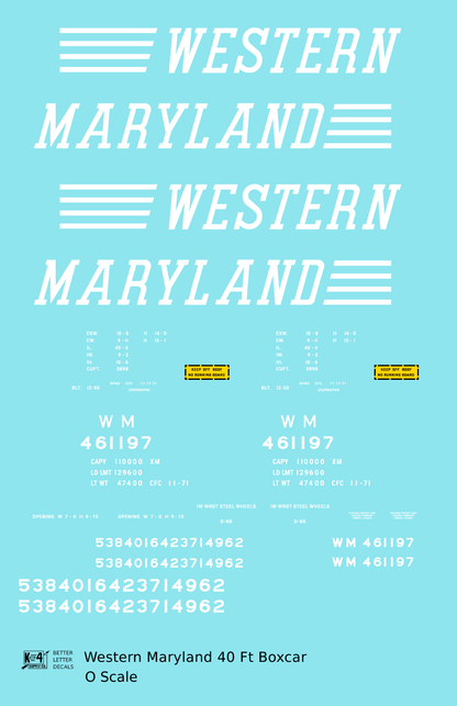 Western Maryland 40 Ft Boxcar White Speed Letter