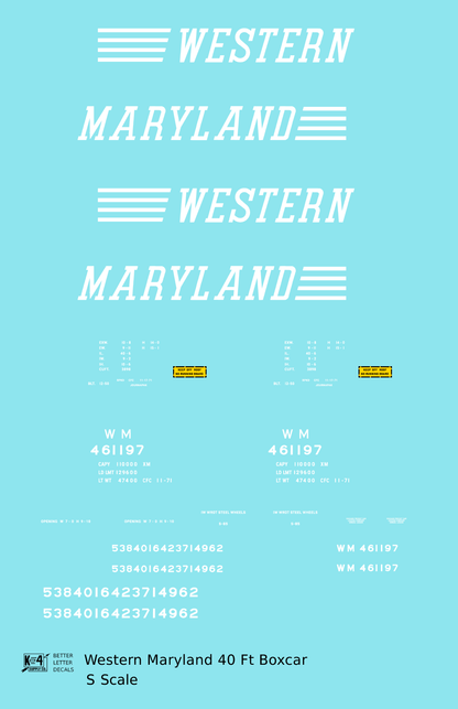 Western Maryland 40 Ft Boxcar White Speed Letter