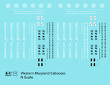Western Maryland Caboose Black and White  - Decal - Choose Scale