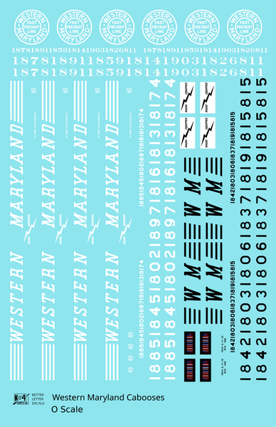 Western Maryland Caboose Black and White  - Decal Sheet