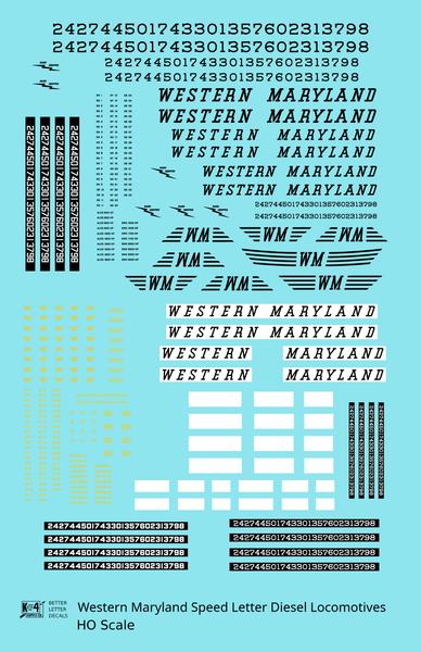 Western Maryland Diesel Locomotive Black and White Circus Scheme - Decal Sheet