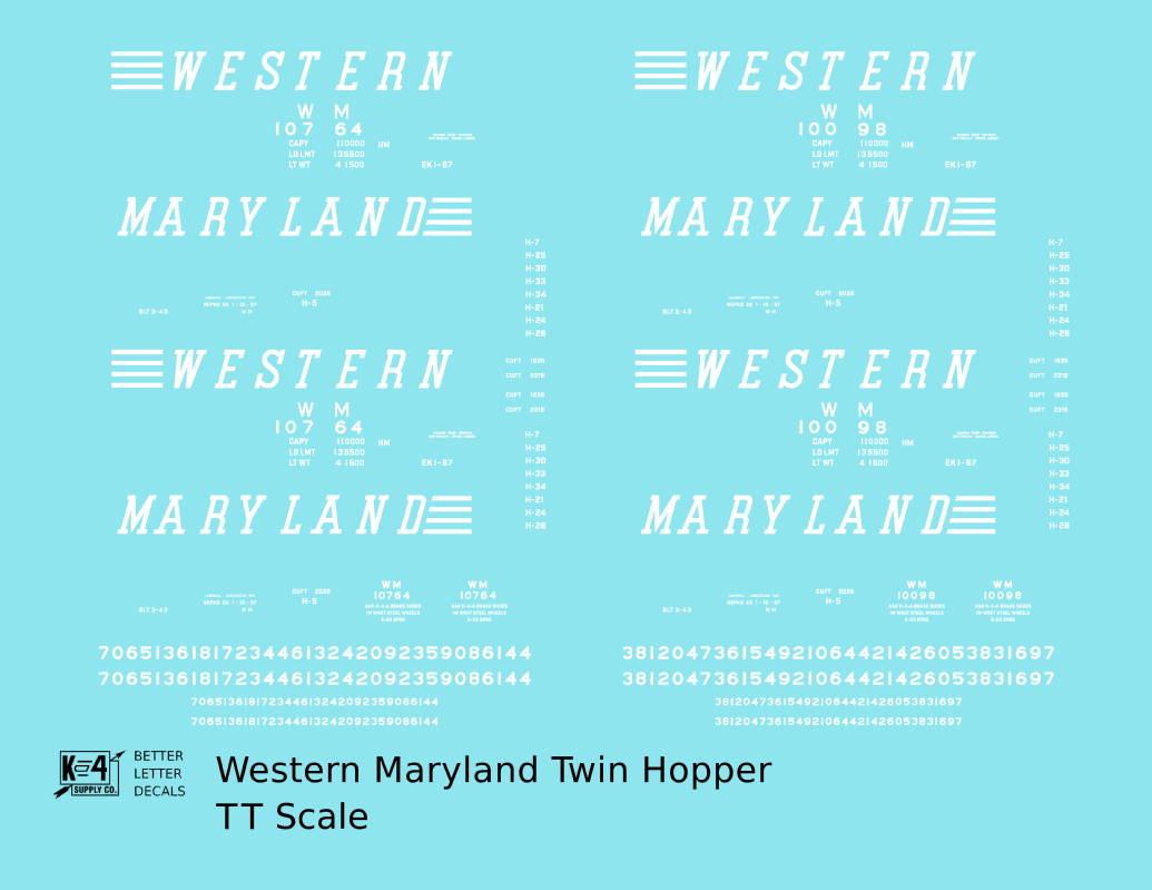 Western Maryland Twin Hopper Car White Speed Letter