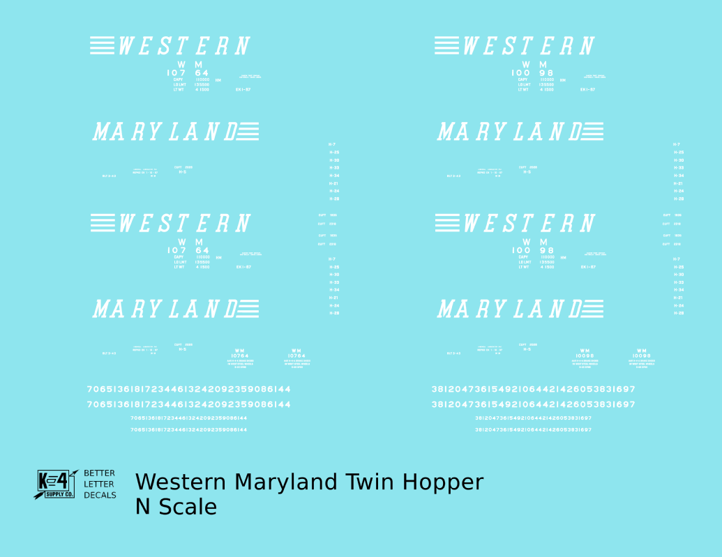 Western Maryland Twin Hopper Car White Speed Letter