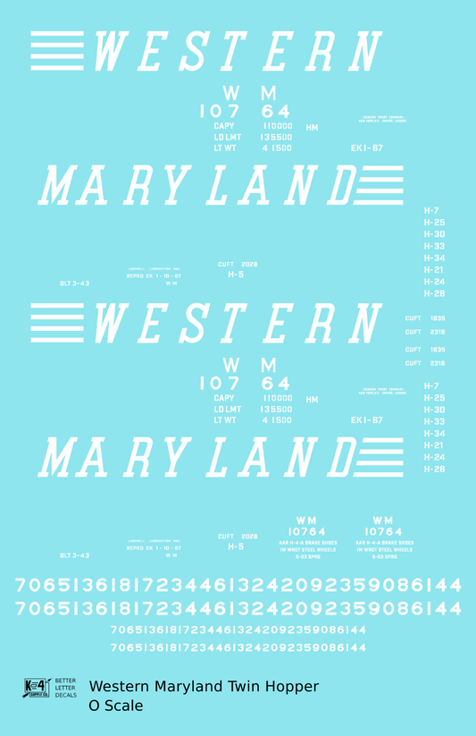 Western Maryland Twin Hopper Car White Speed Letter