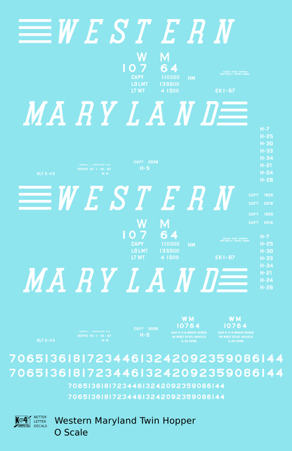 Western Maryland Twin Hopper Car White Speed Letter