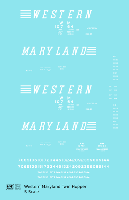 Western Maryland Twin Hopper Car White Speed Letter