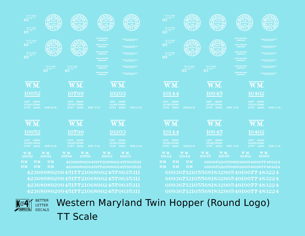 Western Maryland Twin Hopper Car White Round Herald