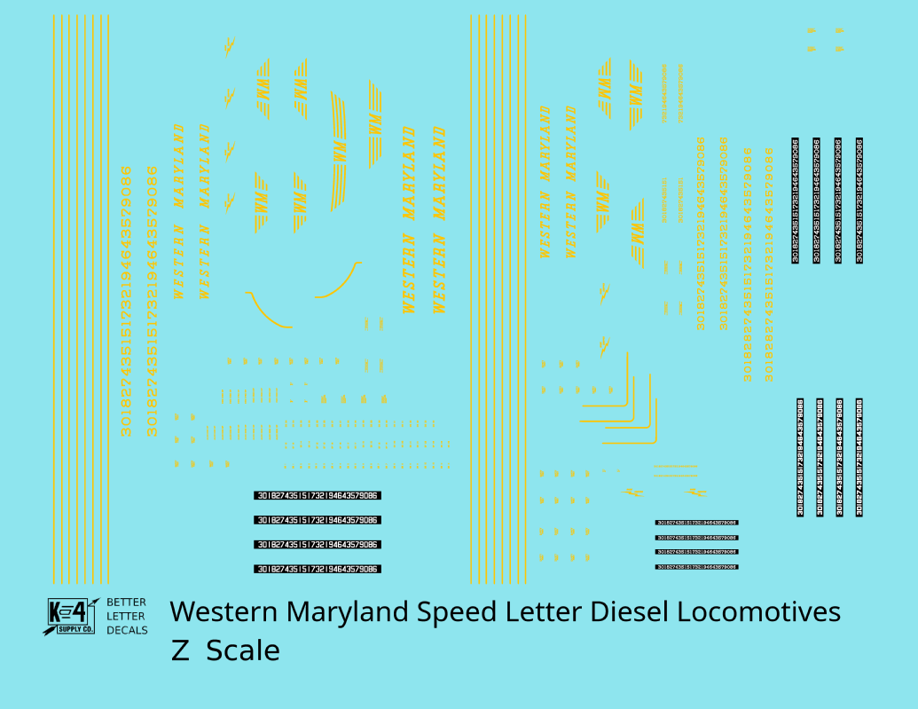 Western Maryland Diesel Locomotive Yellow Speed Letter