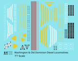 Washington and Old Dominion Diesel Locomotives and Doodlebug   - Decal - Choose Scale