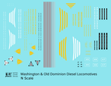 Washington and Old Dominion Diesel Locomotives and Doodlebug   - Decal - Choose Scale