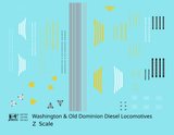 Washington and Old Dominion Diesel Locomotives and Doodlebug   - Decal - Choose Scale